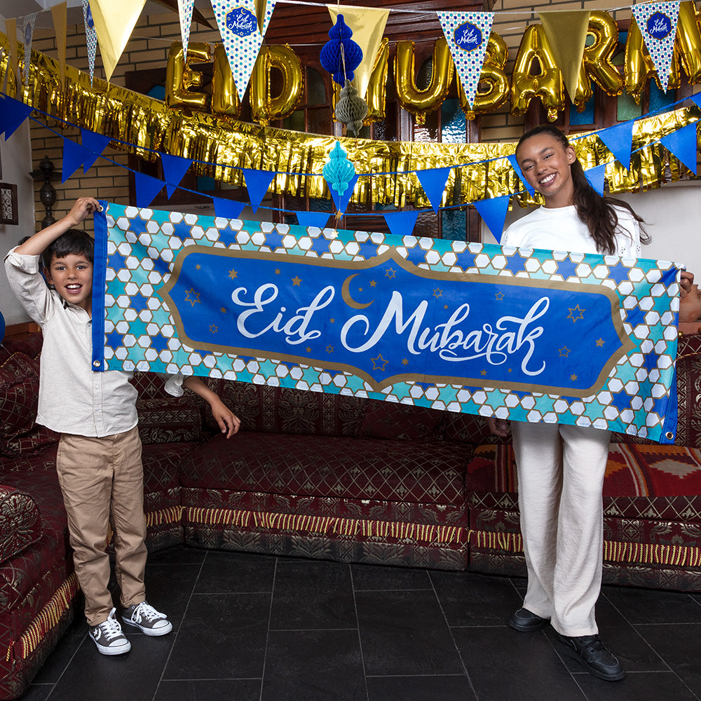 Bannière Eid Mubarak - Décoration Fête Islamique Bleue