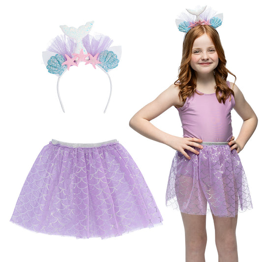 Set Costume Sirène Enfant - Queue Paillettes, Jupe Tulle & Diadème