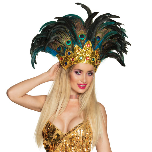 Couronne de Paon Luxe avec Plumes - Déguisement Cabaret