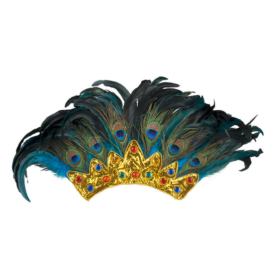 Couronne de Paon Luxe avec Plumes - Déguisement Cabaret