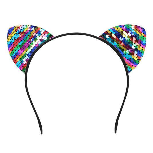 Serre-tête Chat Paillettes Arc-en-ciel - Accessoire Déguisement