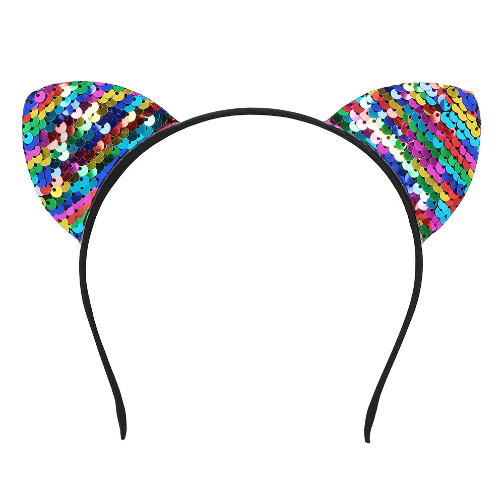Serre-tête Chat Paillettes Arc-en-ciel - Accessoire Déguisement