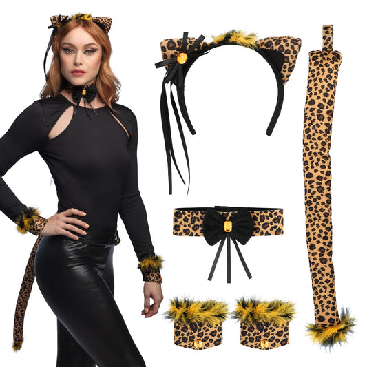 Kit Complet Chat Léopard - Serre-tête, Ceinture, Accessoires