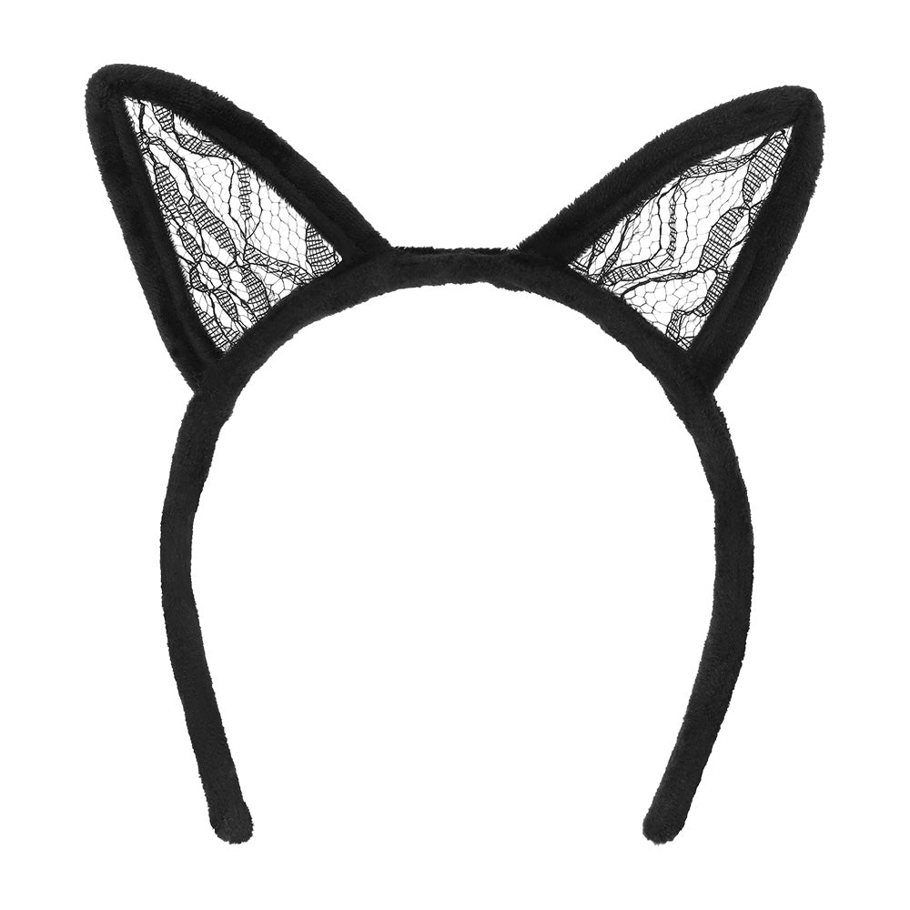 Serre-tête Oreilles de Chat Noir Dentelle - Accessoire Félin
