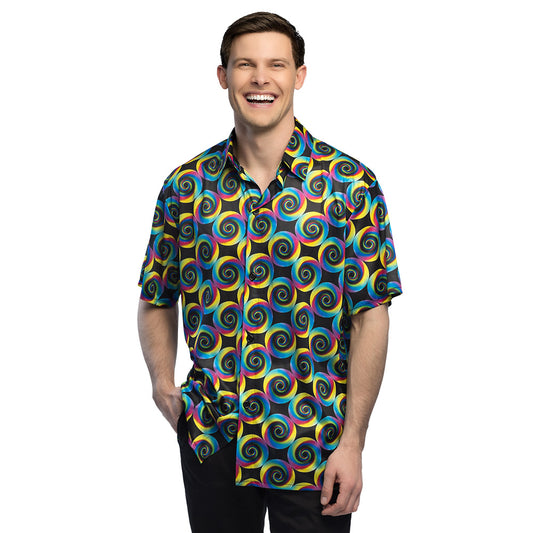 Chemise Hawaïenne Arc-en-Ciel Spirales Fluo | Déguisement Rétro