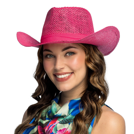 Chapeau Cowboy Rose Fluo Paillettes - Accessoire Soirée