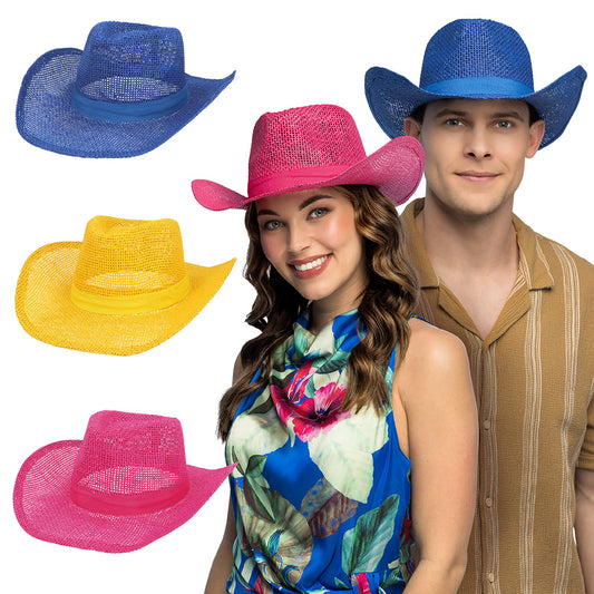 Chapeau Cowboy Paille Couleurs Fluo - Accessoire Déguisement
