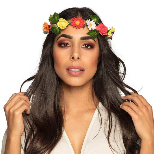 Couronne de Fleurs Colorée avec Rubans - Accessoire Fête Floral