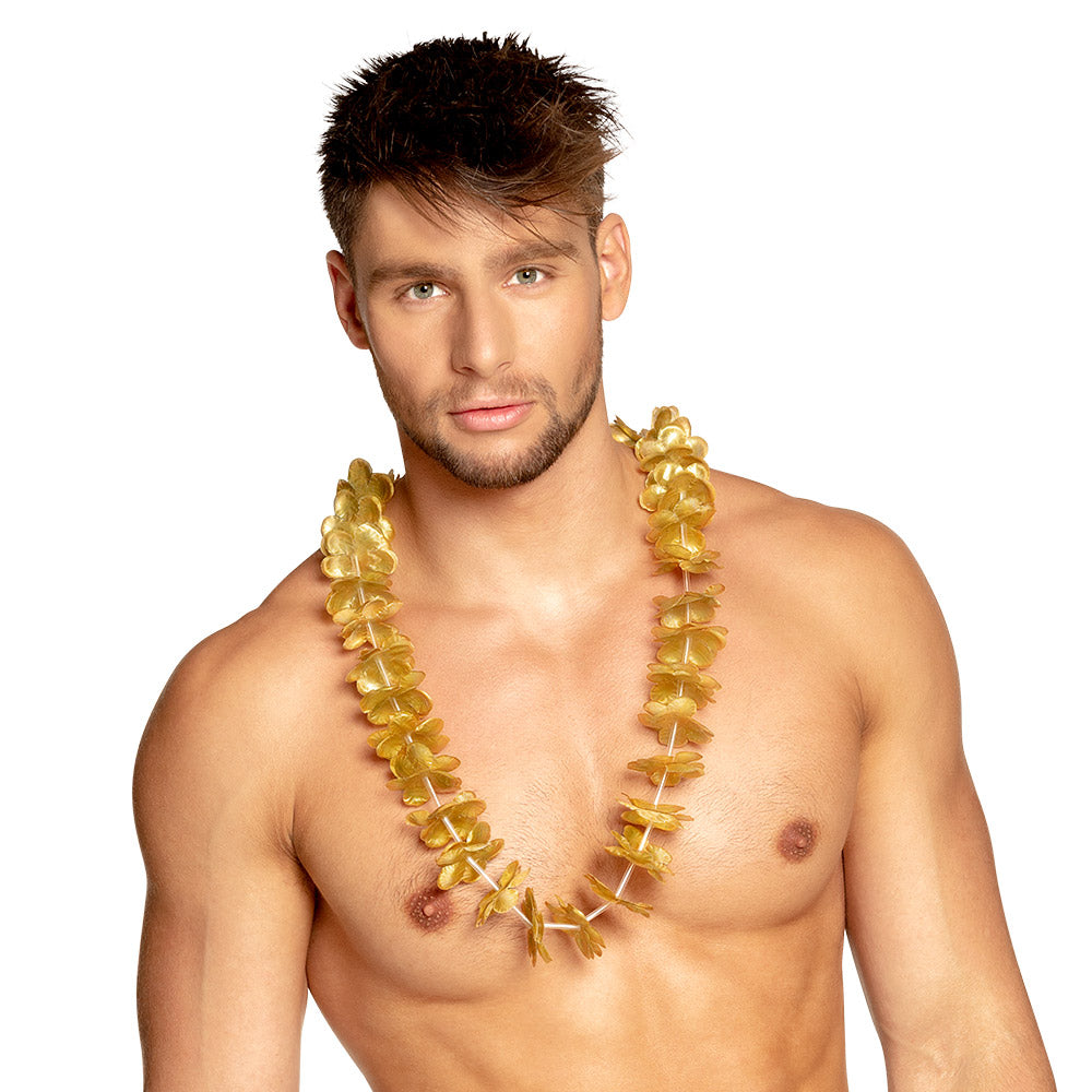 Collier Hawaïen Fleur Or - 20 Pièces pour Fête Tropical
