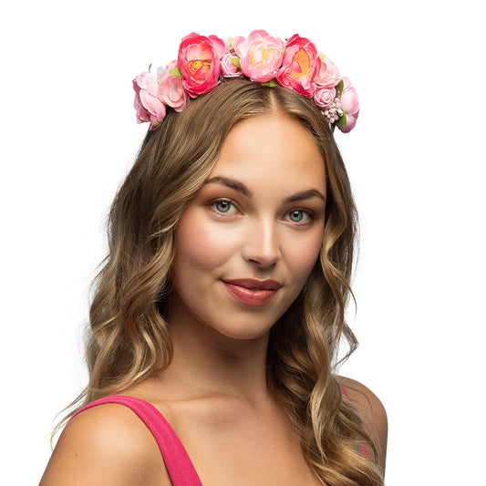 Couronne de Fleurs Rose Bandeau Serre-Tête Floral Accessoire Fête