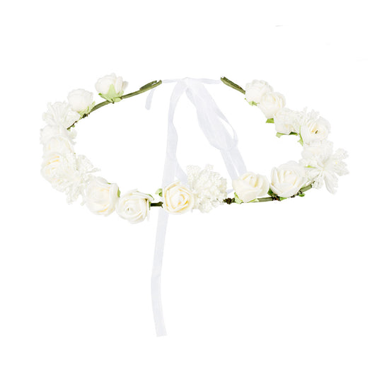 Couronne de Fleurs Blanches avec Rubans - Accessoire Mariage