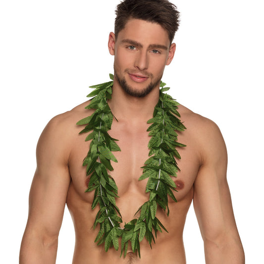 Collier Hawaïen Feuilles Tropicales Vert - Déguisement