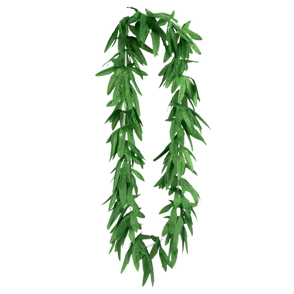Collier Hawaïen Feuilles Tropicales Vert - Déguisement