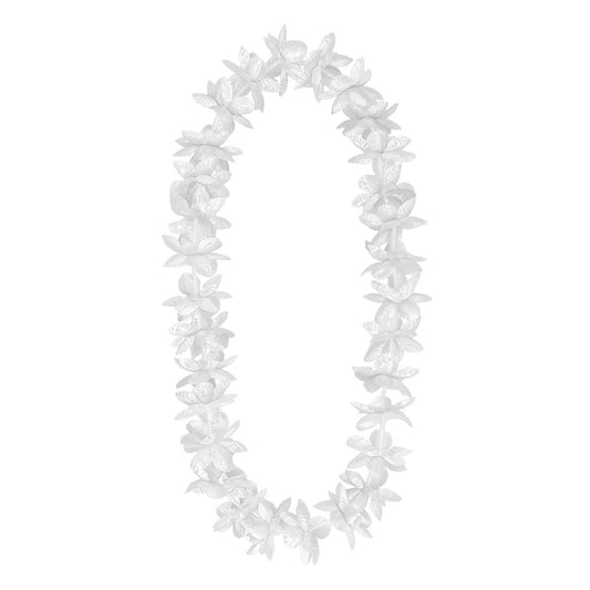 Collier Hawaïen Fleurs Blanches Scintillant - Accessoire Fête