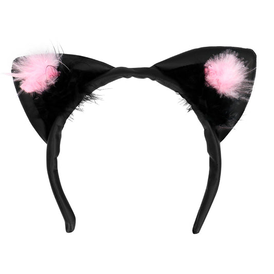 Serre-tête Oreilles Chat Noir Rose Fluffy Costume