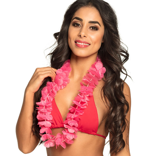 Collier Hawaïen Fleurs Rose Vif - Accessoire Fête Tropical