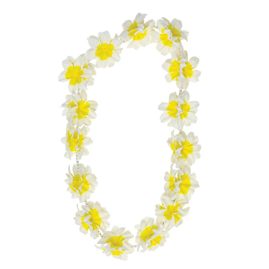 Collier Hawaïen Fleurs Blanches et Jaunes - Accessoire Fête