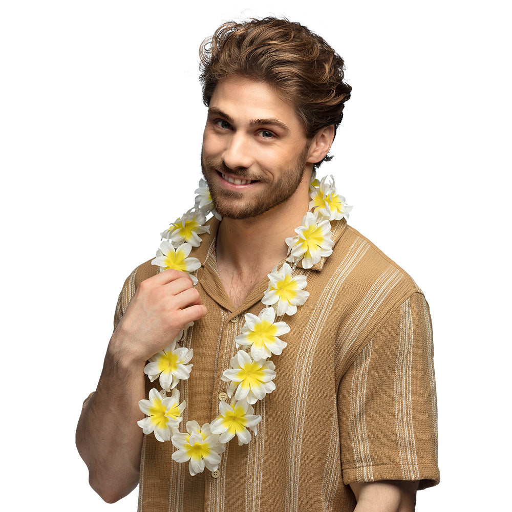 Collier Hawaïen Fleurs Blanches et Jaunes - Accessoire Fête