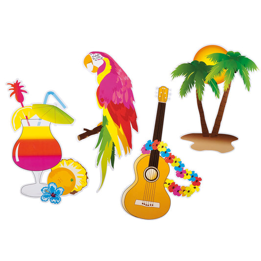 Décoration Tropicale Fiesta Hawaïenne - Perroquet, Guitare et Palmier
