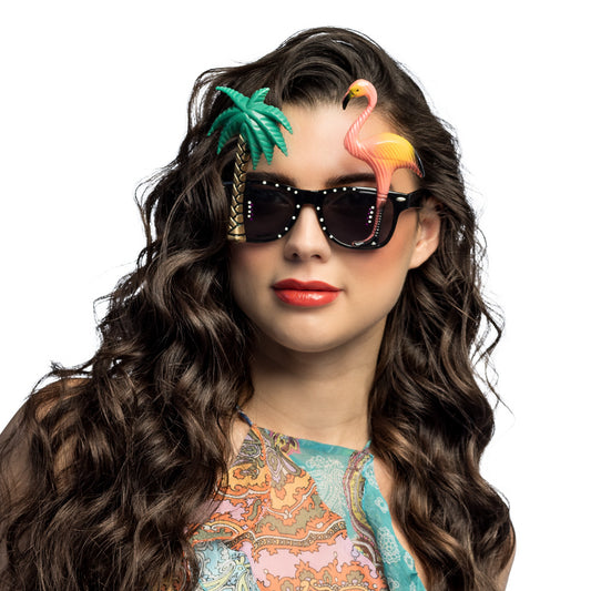 Lunettes Flamant Rose Tropical avec Palmier - Accessoire Fête