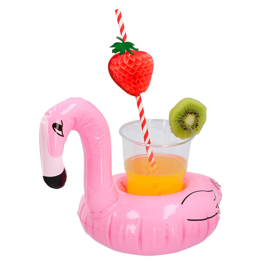 Bouée Flamant Rose Gonflable avec Porte-Verre - Accessoire Piscine