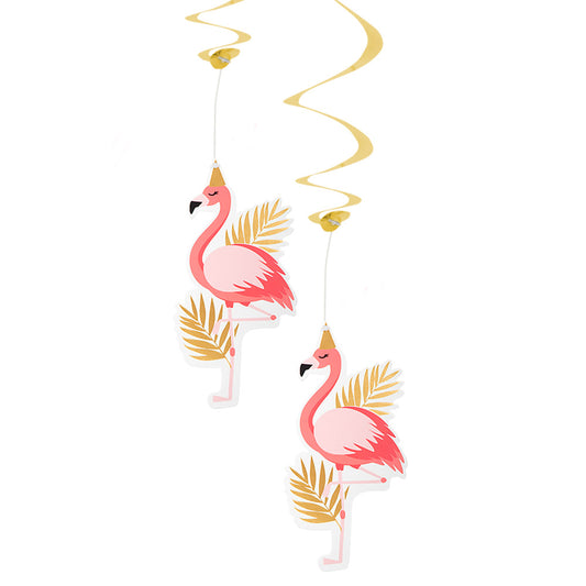 Spirales Flamants Roses Dorées - Décoration Fête Tropicale