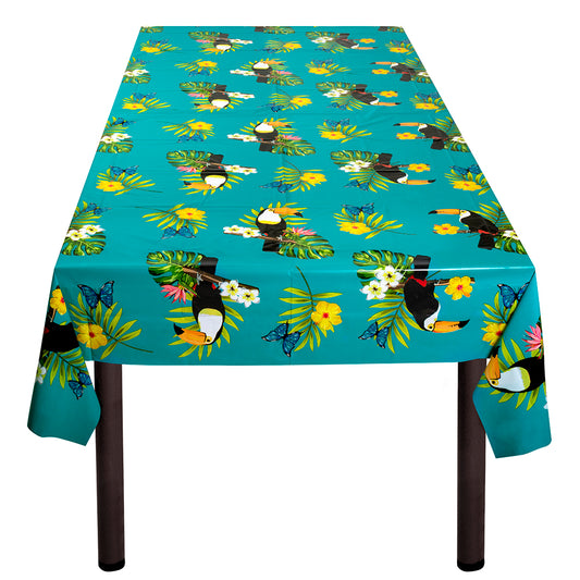 Nappe Tropicale Toucan - Décoration Table Fête Turquoise