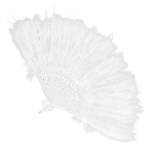 Éventail Plumes Blanc Luxe - Accessoire Déguisement Cabaret