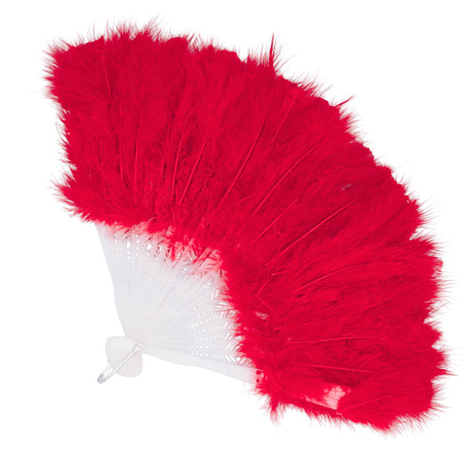 Éventail à plumes rouge luxe - Accessoire cabaret rétro