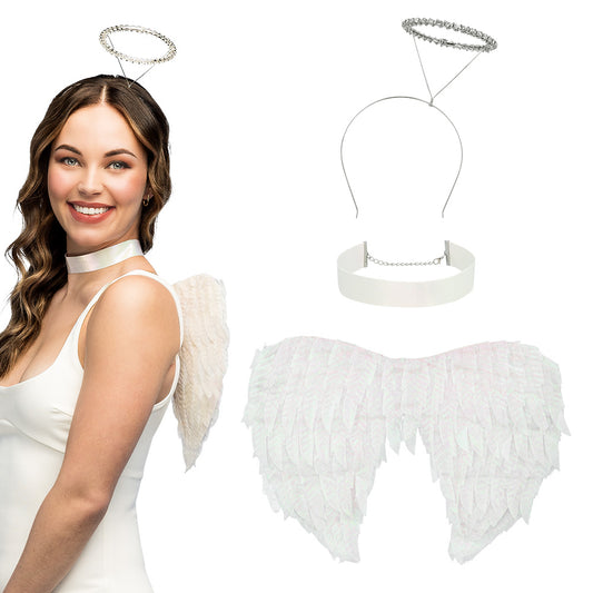 Ensemble Ailes d'Ange avec Auréole et Collier Blanc