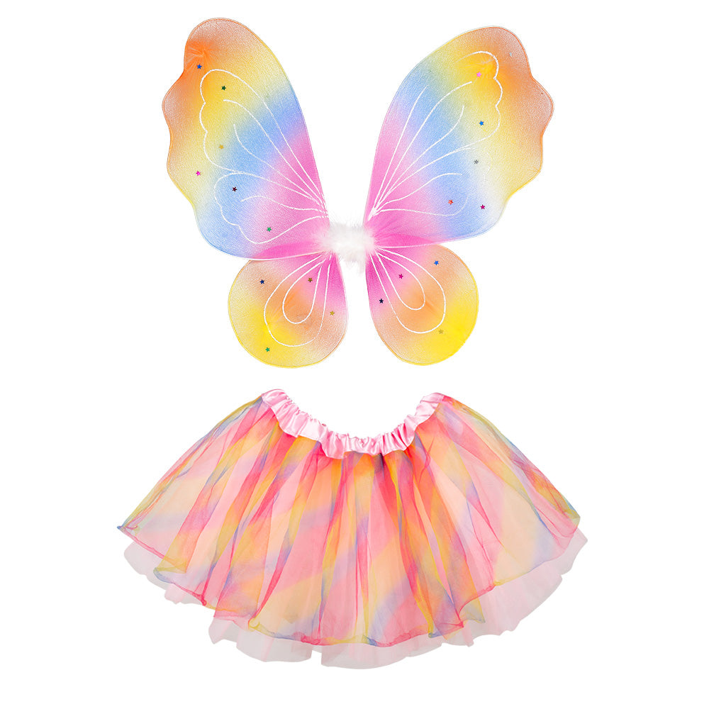 Ailes de fée arc-en-ciel avec tutu coloré - Déguisement enfant