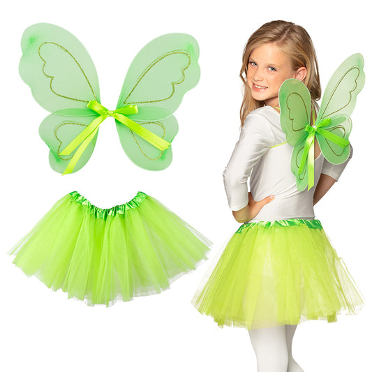Costume de Fée Enfant - Ailes, Tutu Vert Fluo
