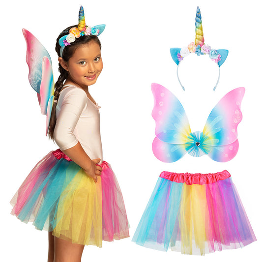 Déguisement Licorne Arc-en-ciel Enfant - Ailes, Headband & Tutu