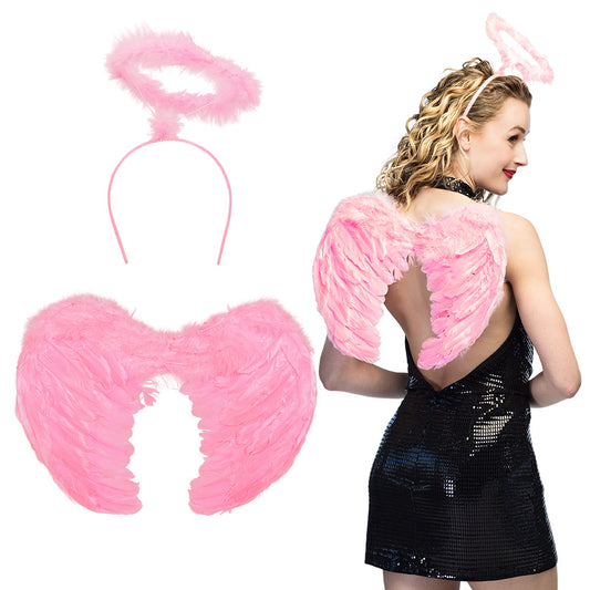 Ensemble Ailes d'Ange Rose Fluo - Ailes + Halo + Masque