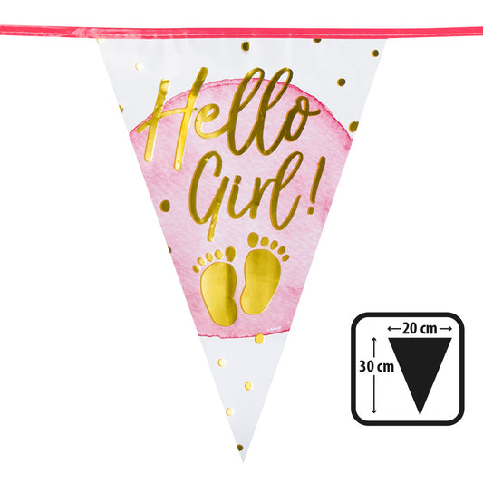 Guirlande Fanions Hello Girl - Décoration Baby Shower Rose Or