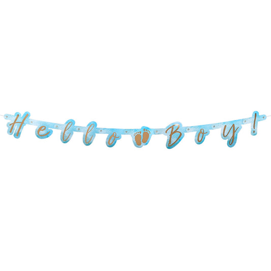 Guirlande Hello Boy Bleu et Or - Décoration Baby Shower