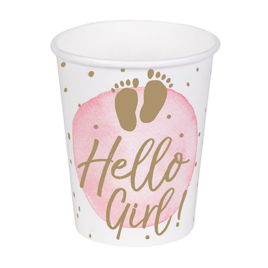 Gobelets Hello Girl Rose & Or - Baby Shower Fille