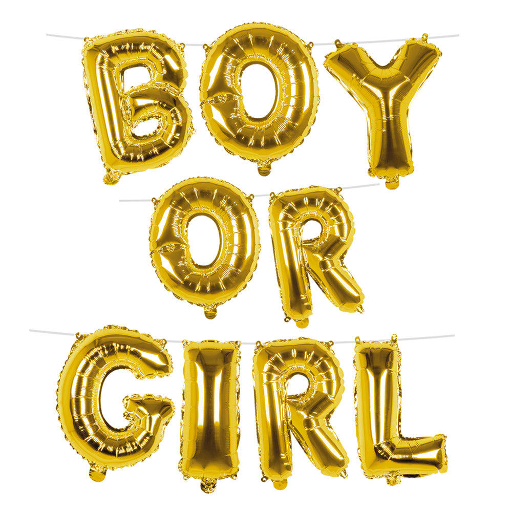 Ballon Hélium BOY OR GIRL - Guirlande Lettres Dorées Révélation Sexe