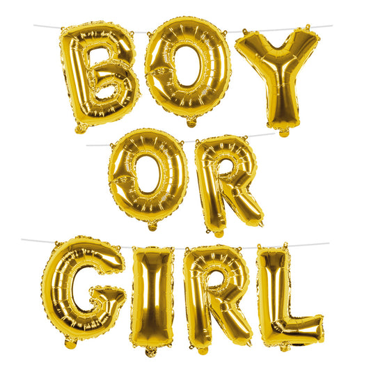 Ballon Hélium BOY OR GIRL - Guirlande Lettres Dorées Révélation Sexe