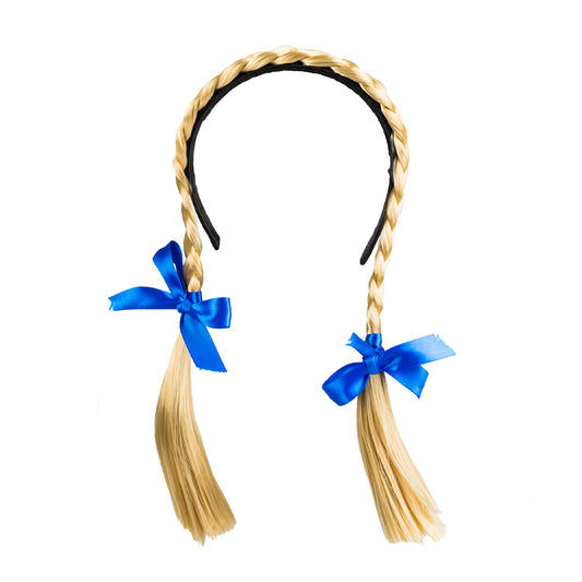 Tresses blondes avec nœuds bleus - Accessoire de déguisement bavarois