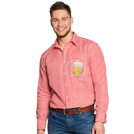 Chemise à carreaux rouge et blanc avec motif bière - Costume bavarois