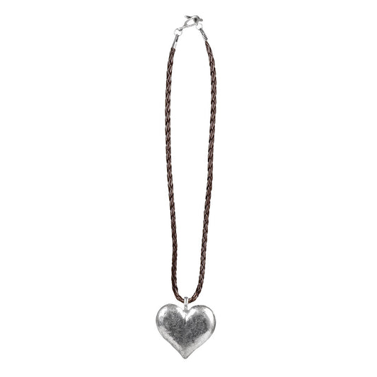 Collier Cœur Argenté avec Chaîne Tressée - Accessoire Costume