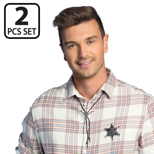 Bolo Tie Sheriff 2 pièces - Accessoire Western Cowboy