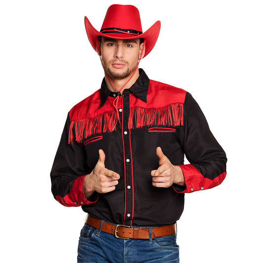 Chemise Cowboy Frangée Rouge et Noire - Déguisement Western