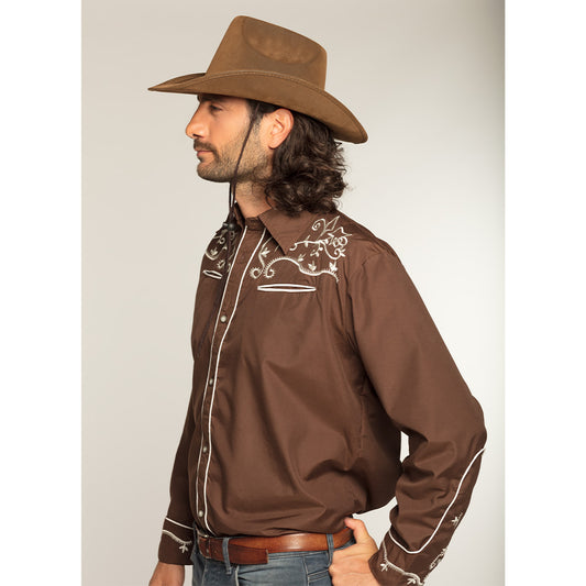 Chemise Cowboy Marron Brodée - Déguisement Western Homme