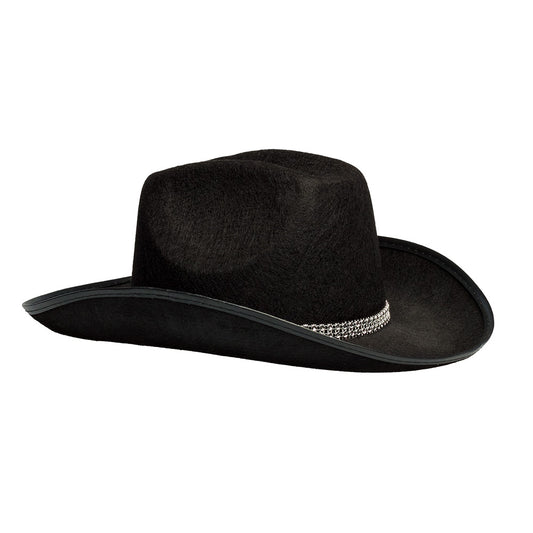 Chapeau Cowboy Noir avec Strass Chic - Accessoire Déguisement