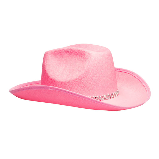 Chapeau Cowboy Rose Pailleté avec Bande Strass - Accessoire Fête