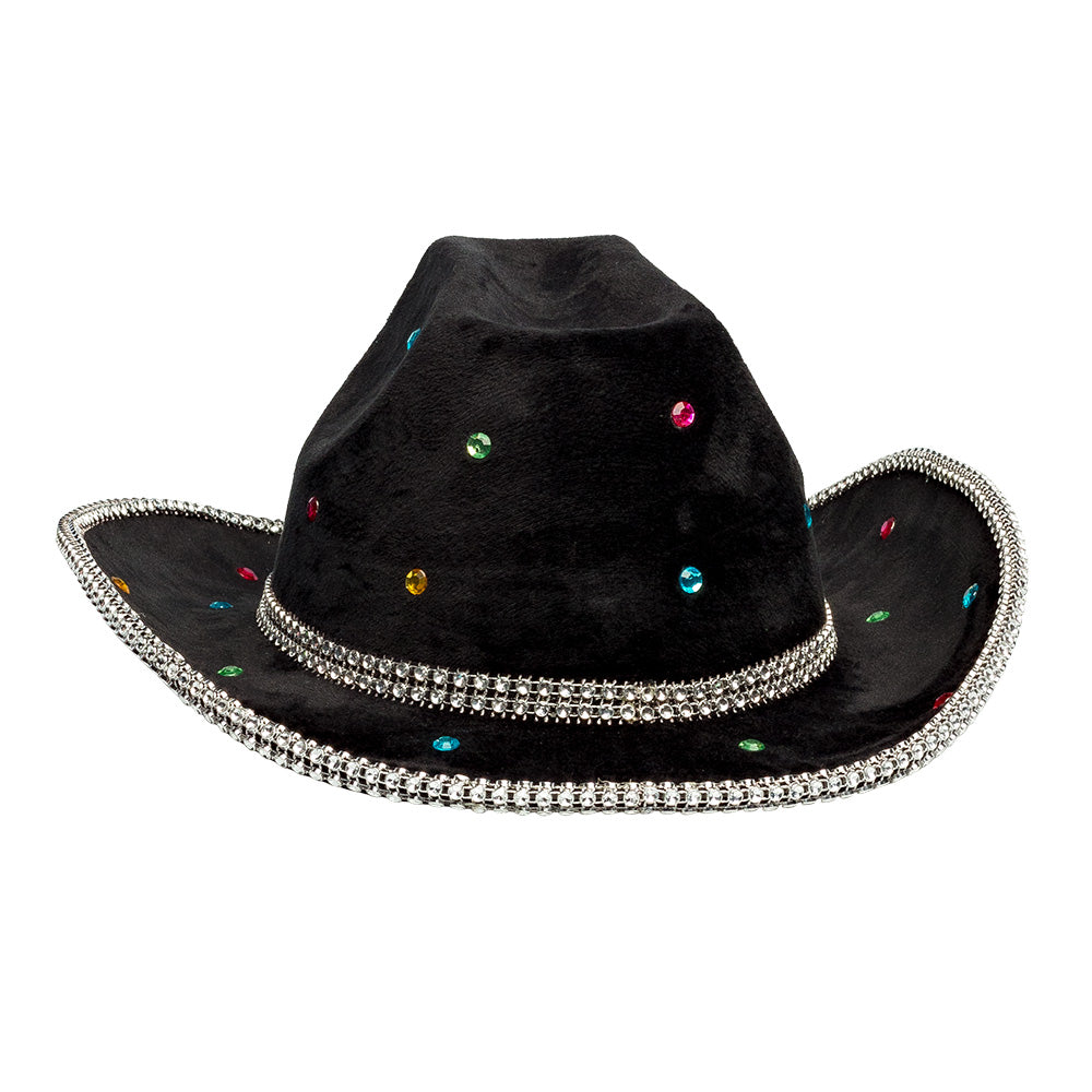 Chapeau Cowboy Noir Sequins et Strass - Déguisement Country