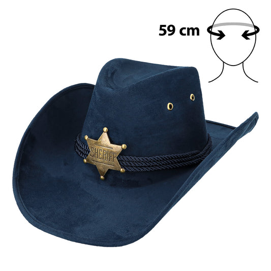 Chapeau de Cowboy Sheriff Bleu Marine avec Étoile Dorée