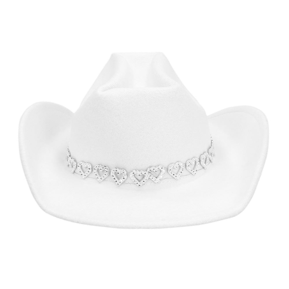 Chapeau Cowboy Blanc avec Cœurs Strass - Déguisement Western